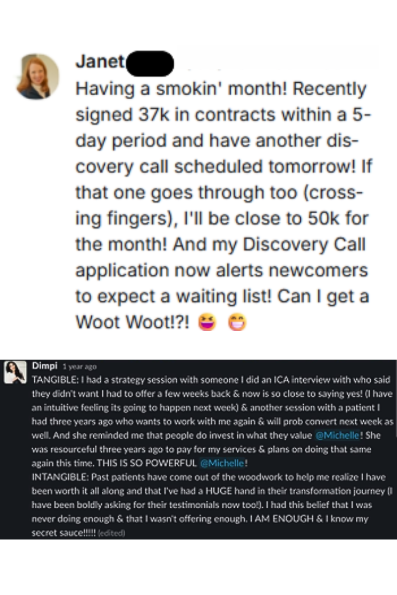 Real screenshots from women building remote businesses