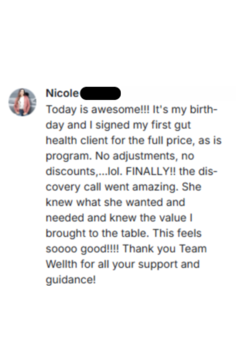 Real screenshot of a woman signing her first paid client
